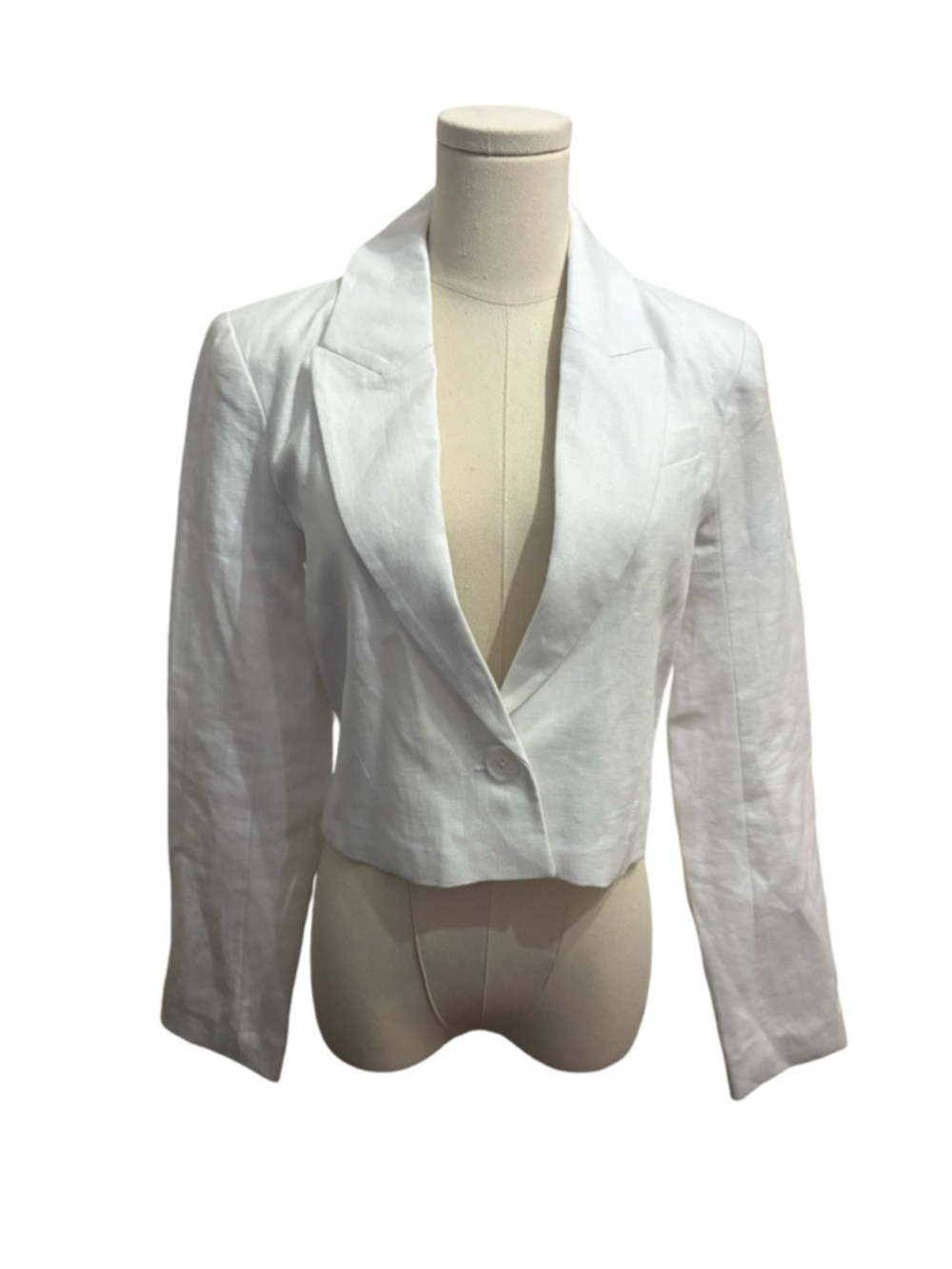 NWT Abercrombie & Fitch White Cropped Single-Button Linen Blazer